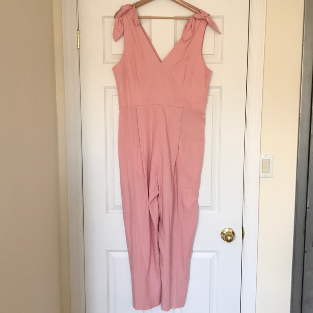 Anthropologie Pink Tie-Shoulder V-Neck Jumpsuit Tracy Reese
